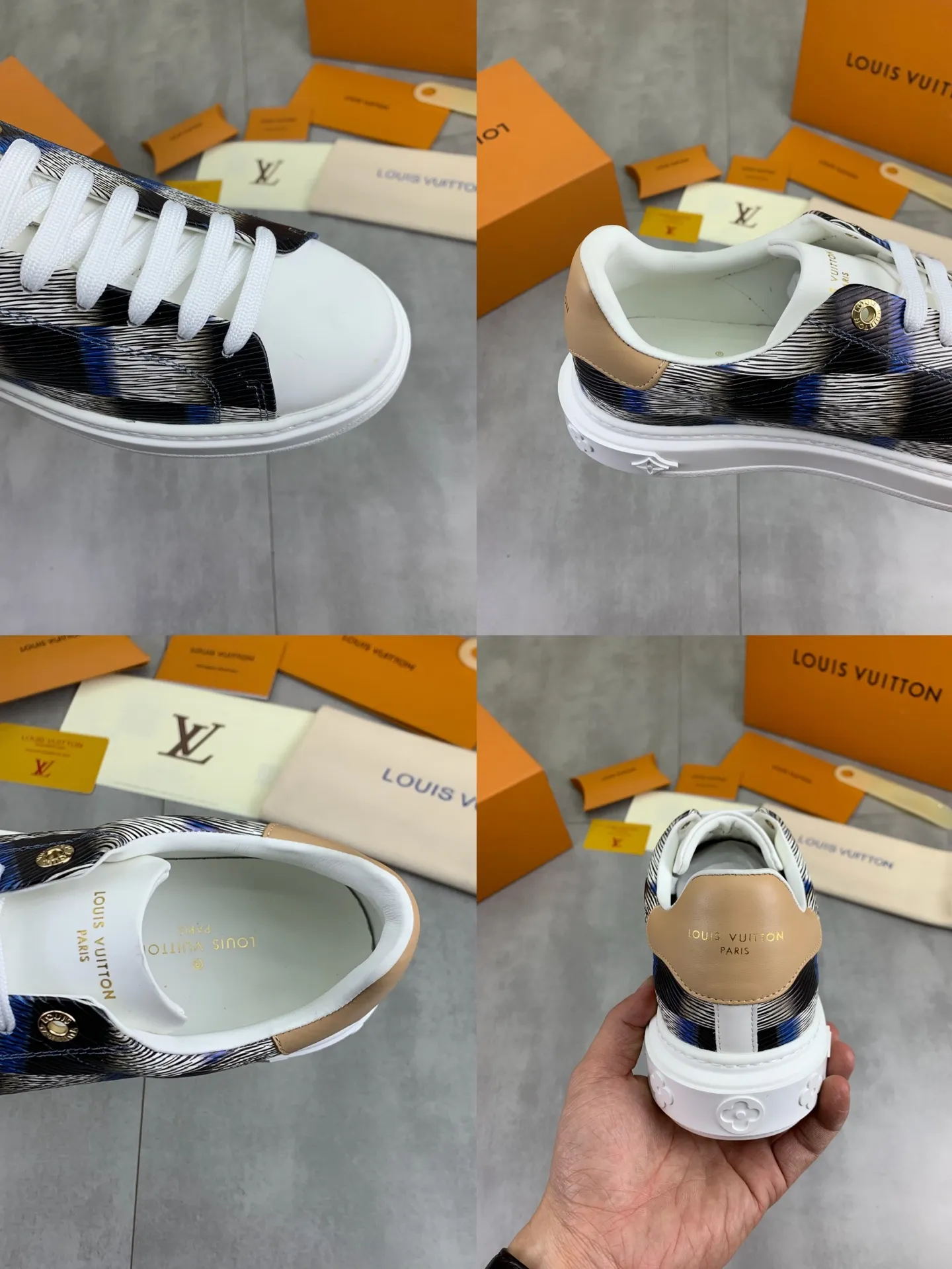 Factory price P700 💶 Top version [LOUIS VUITTON] Couple 🧑‍🤝‍🧑 Craftsman style Counter series (original order) New style 🍀LV Louis Vuitton - top version LV classic high-top trendy shoes! Made of imported original craft calfskin, original breathable lining, and original wear-resistant, lightweight, high-end TPU outsole! High quality products! 3️⃣ colors available, code numbers: female 35-39, male 39-44 (female 40, male 45 46 customized)